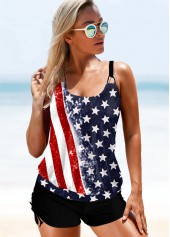 ROTITA Spaghetti Strap American Flag Print Tankini Set