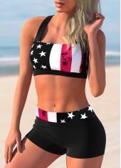 Red swimwear,Flag swimwear,ROTITA Bowknot Back American Flag Print Bikini Set 