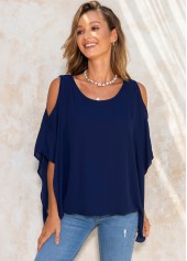 ROTITA Chiffon Cold Shoulder Ruffle Sleeve T Shirt