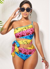 Multi Color swimwear,Rainbow Color swimwear,Floral swimwear,ROTITA Rainbow Color Printed Tie Side Bikini Set