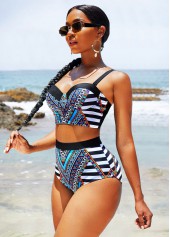 Black swimwear,Tribal swimwear,ROTITA High Waisted Tribal Print Bikini Set 