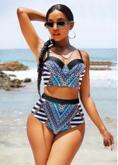 Black swimwear,Tribal swimwear,ROTITA High Waisted Tribal Print Bikini Set 