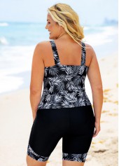 Black plus size,Plants plus size,ROTITA Leaf Print Plus Size Wide Strap Tankini Set