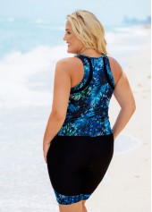 Blue plus size,Plants plus size,Leaf Print High Waisted Plus Size Tankini Set