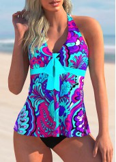 ROTITA Bowknot Paisley Print Halter Tankini Set