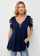 ROTITA Quarter Zip Cold Shoulder Short Sleeve T Shirt