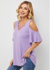 ROTITA Cold Shoulder Cross Strap Half Sleeve T Shirt