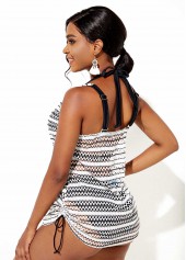 Multi Color swimwear,Contrast Color swimwear,ROTITA Mid Waist Tie Back Drawstring Side Tankini Set