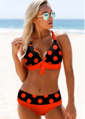 ROTITA Halter Polka Dot Bowknot Bikini Set