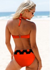 Orange swimwear,Dot swimwear,ROTITA Halter Polka Dot Bowknot Bikini Set