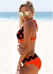 Orange swimwear,Dot swimwear,ROTITA Halter Polka Dot Bowknot Bikini Set