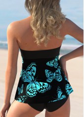 Cyan swimwear,Animal Print swimwear,ROTITA Halter Butterfly Print Bowknot Tankini Set