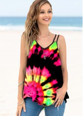 Multi Color tops,Rainbow Color tops,Tie Dye tops,ROTITA Spaghetti Strap Multi Color Tie Dye Print Camisole Top