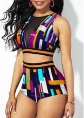 Multi Color swimwear,Dazzle Colorful swimwear,ROTITA High Waisted Colorful Striped Bikini Set