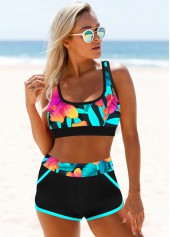 High Waisted Floral Print Wide Strap Bikini Set 