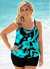 Cyan plus size,Paisley plus size,ROTITA Plus Size Paisley Print Tankini Set