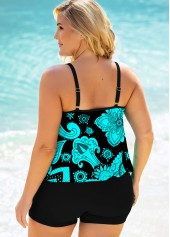 Cyan plus size,Paisley plus size,ROTITA Plus Size Paisley Print Tankini Set