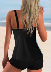 Black swimwear,Plants swimwear,ROTITA Wide Strap Leaf Print Tankini Set 