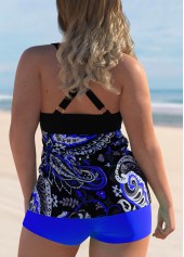 Royal Blue plus size,Paisley plus size,ROTITA Paisley Print Plus Size Spaghetti Strap Tankini Set 