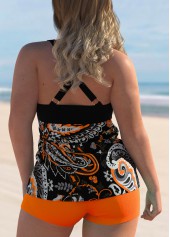 Orange plus size,Paisley plus size,ROTITA Spaghetti Strap Plus Size Paisley Print Tankini Set 