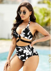 Multi Color swimwear,Ditsy Floral swimwear,ROTITA Halter Floral Print High Waisted Bikini Set 