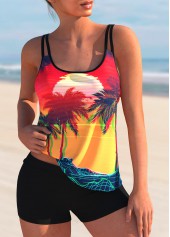 ROTITA Colorful Scape Print Spaghetti Strap Tankini Set 