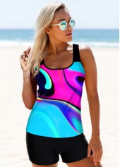 Multi Color swimwear,Dazzle Colorful swimwear,ROTITA Printed Colorful Wide Strap Tankini Set 