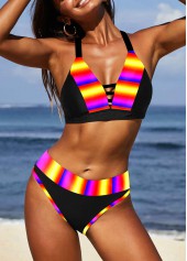 ROTITA Mid Waist Cross Strap Striped Bikini Set 