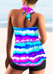Multi Color swimwear,Dazzle Colorful swimwear,ROTITA Striped Print Colorful Halter Tankini Set 