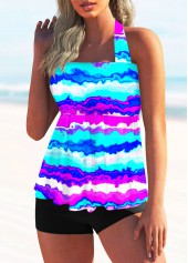 Multi Color swimwear,Dazzle Colorful swimwear,ROTITA Striped Print Colorful Halter Tankini Set 