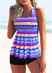 Multi Color swimwear,Rainbow Color swimwear,Striped swimwear,Rainbow Stripe Tie Back Smocked Tankini Set