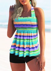 Multi Color swimwear,Rainbow Color swimwear,Striped swimwear,Rainbow Stripe Tie Back Smocked Tankini Set