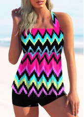Rotita Neckholder-Tankini-Set mit Raffhalter und Regenbogenstreifen