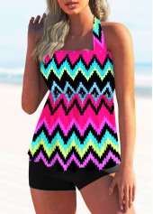 Multi Color swimwear,Rainbow Color swimwear,Striped swimwear,ROTITA Tie Back Rainbow Stripe Halter Tankini Set