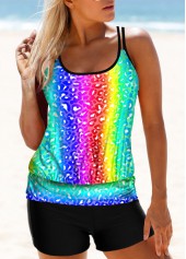 ROTITA Spaghetti Strap Colorful Printed Tankini Set 