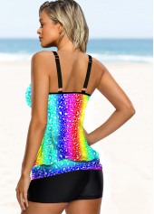 Multi Color swimwear,Dazzle Colorful swimwear,ROTITA Spaghetti Strap Colorful Printed Tankini Set 