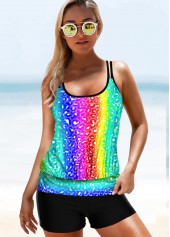 Multi Color swimwear,Dazzle Colorful swimwear,ROTITA Spaghetti Strap Colorful Printed Tankini Set 