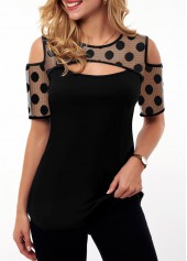 ROTITA Cold Shoulder Polka Dot Short Sleeve T Shirt