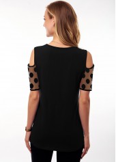 Black tops,Dot tops,ROTITA Cold Shoulder Polka Dot Short Sleeve T Shirt
