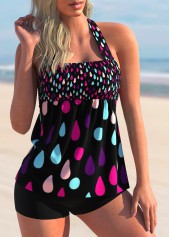 ROTITA Shirred Rainbow Color Raindrop Print Tankini Set 