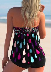 Blue swimwear,Floral swimwear,ROTITA Shirred Rainbow Color Raindrop Print Tankini Set 