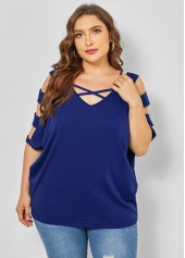 ROTITA Ladder Cutout Plus Size Cross Strap T Shirt