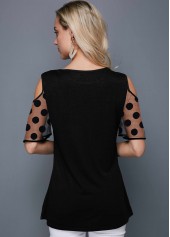 Black tops,Dot tops,ROTITA Cold Shoulder Polka Dot Round Neck T Shirt