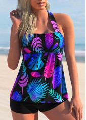 ROTITA Multi Color Halter Plant Print Tankini Set