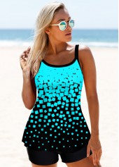 Cyan swimwear,Ombre swimwear,ROTITA Cyan Monochromatic Gradient Print Tankini Set