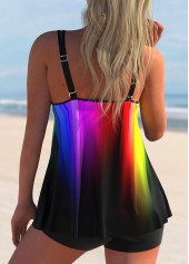 Multi Color swimwear,Ombre swimwear,ROTITA Ombre Rainbow Color Spaghetti Strap Tankini Set 