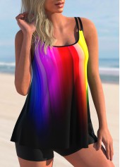 Multi Color swimwear,Ombre swimwear,ROTITA Ombre Rainbow Color Spaghetti Strap Tankini Set 