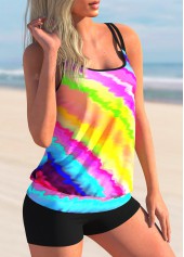Multi Color swimwear,Tie Dye swimwear,ROTITA Rainbow Color Tie Dye Print Tankini Set 