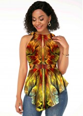 ROTITA Keyhole Printed Sleeveless Asymmetric Hem Tank Top