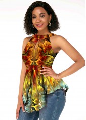 Multi Color tops,Floral tops,ROTITA Keyhole Printed Sleeveless Asymmetric Hem Tank Top